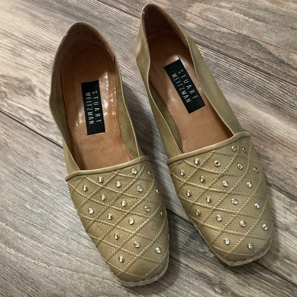 Stuart Weitzman Gold Espadrilles Slip-On Shoes Women Size 8